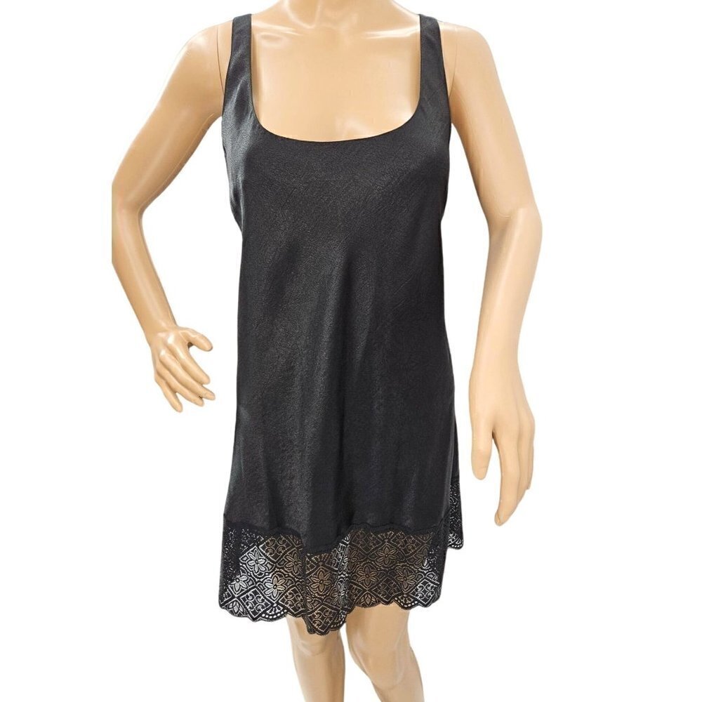 VTG Victorias Secret Slip Dress Gold Label 80s Sz M Black Satin Chemise Nightie